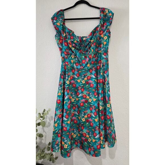 Timeless London Tropical Floral Dress Women’s 3XL US 16 Green Fit & Flare - Picture 3 of 12